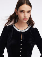 Velvet Sequined Round Neck Women Mini Dress GOELIA