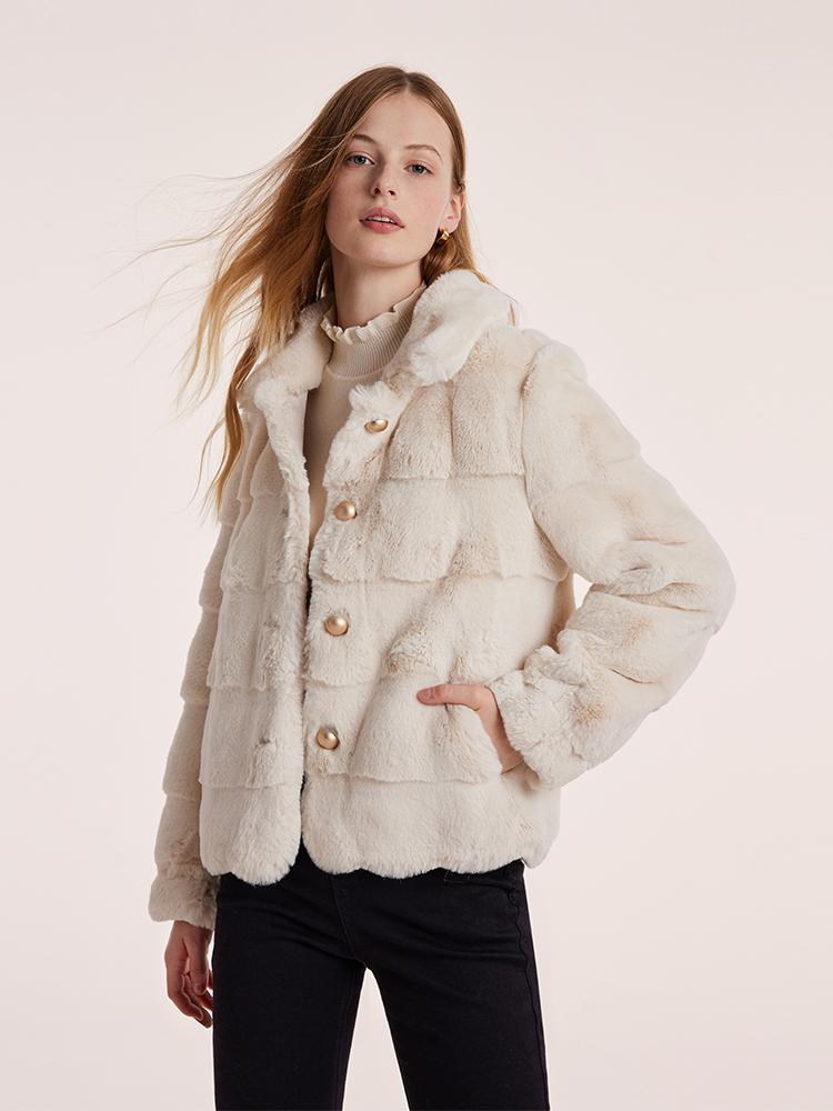 Eco-Friendly Fur Wave Cut Peter Pan Collar Short Coat GOELIA