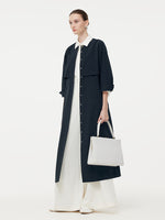 Round Neck Women Trench Maxi Dress With Belt GOELIA