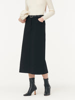 Stretch Women Knit Midi Skirt With Belt GOELIA