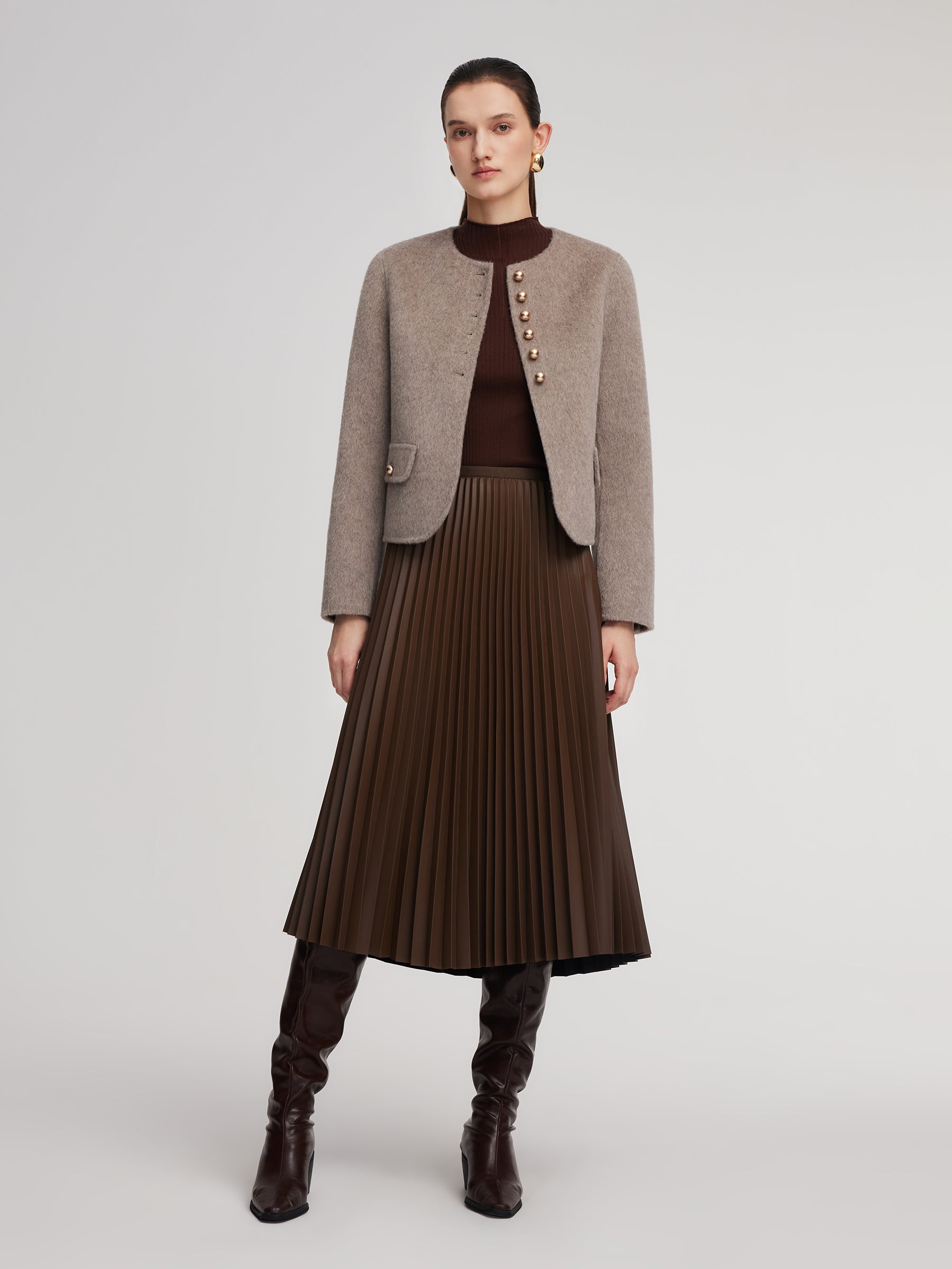 Alpaca Wool Blend Round Neck Women Jacket GOELIA