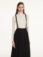 Merino Wool Drawstring Waist Women Pinafore Maxi Dress GOELIA