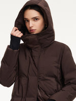 Quilted Hooded Goose Down Wrap Overcoat GOELIA