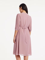 V-Neck Pleated Lace Up Wrap Midi Dress GOELIA