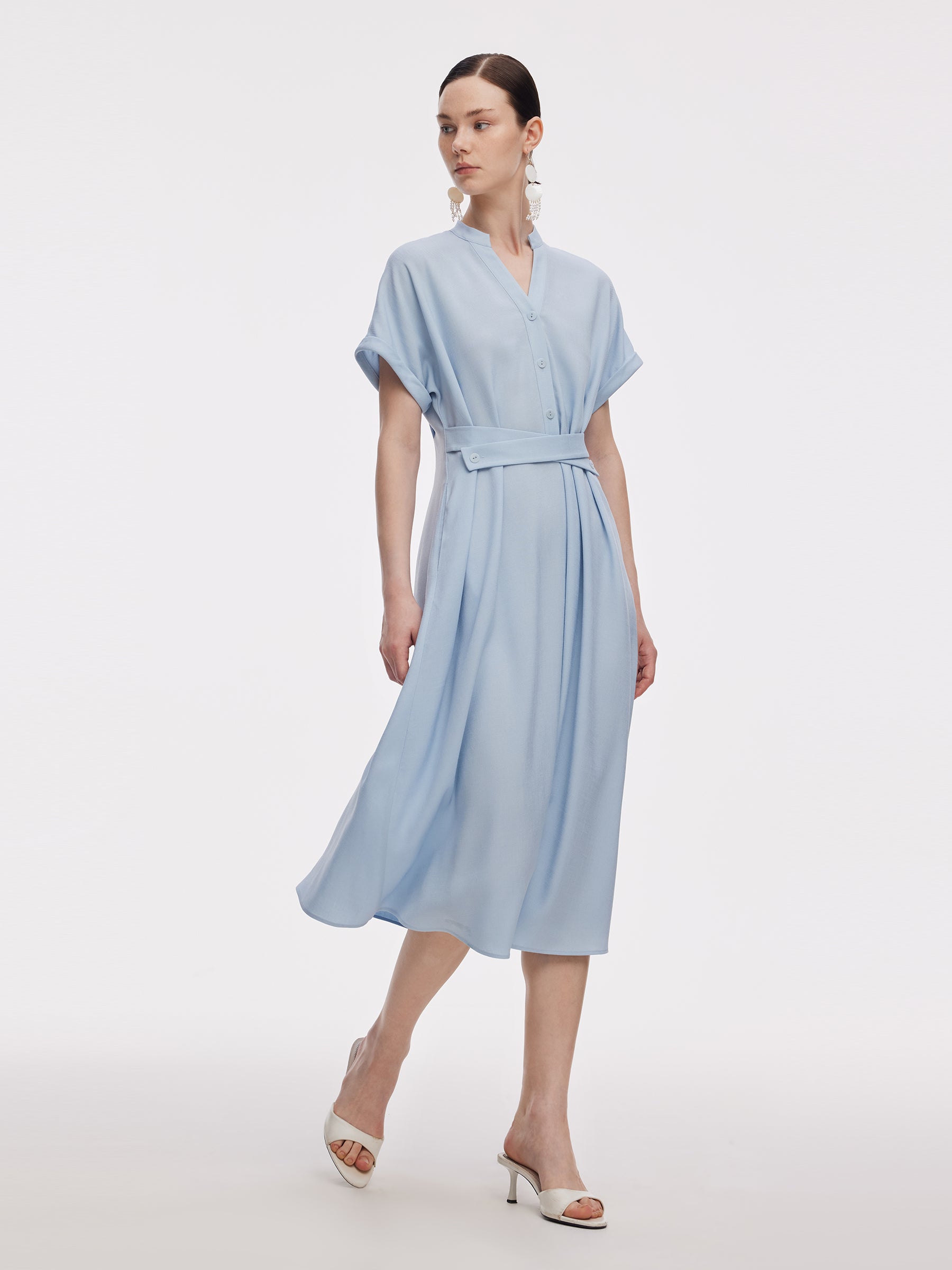 100% Acetate Adjustable Waist Women Midi Dress GOELIA