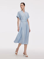 100% Acetate Adjustable Waist Women Midi Dress GOELIA