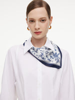 Cotton Blend Gather-Waisted Women Shirt With Silk Scarf GOELIA