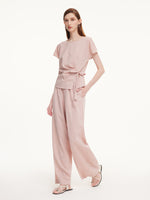 Tencel Linen Blend Side Tie Top And Pants Two-Piece Set GOELIA