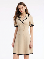 Tencel Blend Contrast Trim Women Lapel Knit Mini Dress GOELIA