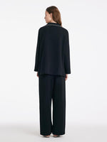 Black Long Sleeves And Pants Lapel Pajamas Two-Piece Set GOELIA