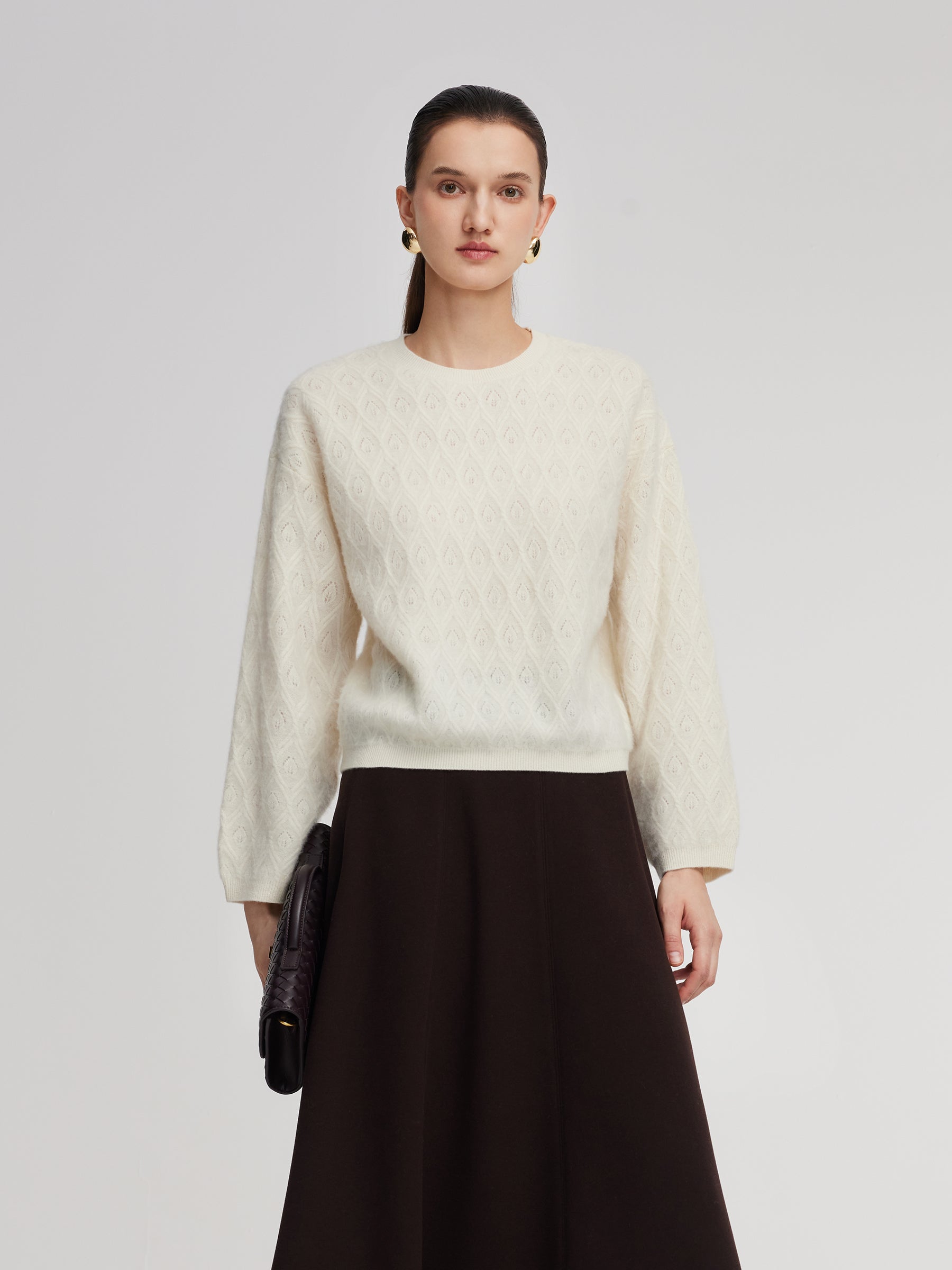 Brushed Cashmere Wool Blend Textured Women Sweater GOELIA