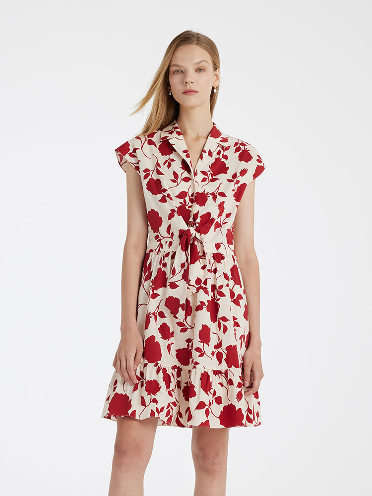 Rose Printed Knotted Women Mini Dress GOELIA