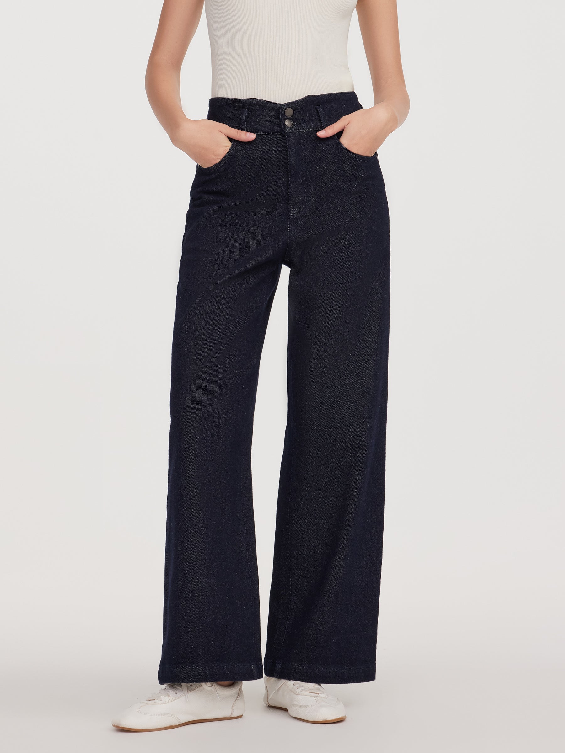 Cotton Denim Fleece Lined Straight Leg Women Jeans GOELIA