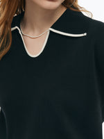 Tencel Blend Contrast Trim Women Knit Top GOELIA