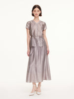 Acetate Blend Beaded V-Neck Blouse And Skirt Two-Piece Set GOELIA