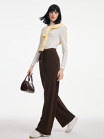 [Preview] Embroidered Side Seam Drawstring Waist Women Knit Pants GOELIA