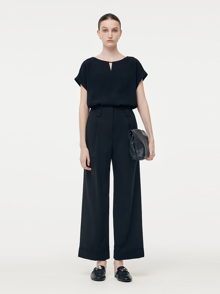 Machine Washable Wool Blend Women Straight Ankle Length Pants GOELIA