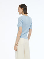 Lyocell Blend Drawstring Women Patchwork Knit Top GOELIA