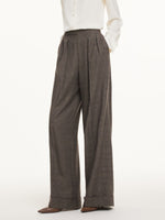 Brown Plaid Straight Leg Women Pants GOELIA