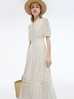 Tencel Blend Patchwork Lace Women Maxi Dress GOELIA