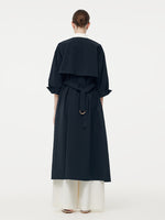 Round Neck Women Trench Maxi Dress With Belt GOELIA