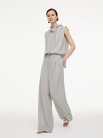 [Preview] Triacetate Blend Ribbon Neck Women Sleeveless Shirt GOELIA