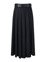 100% Wool Side Slit Women Pleated Skirt With Belt GOELIA