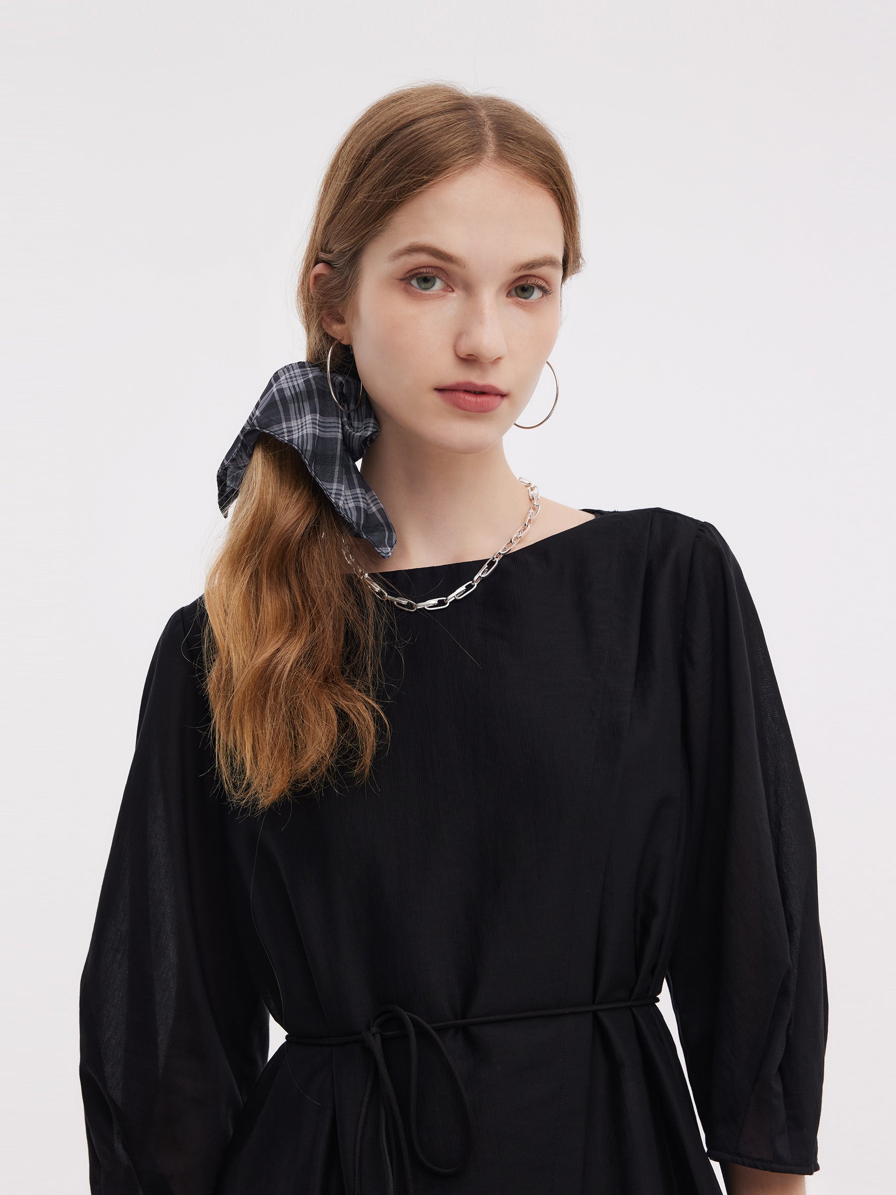 Lyocell Blend Top And Sleeveless Plaid Maxi Dress Two-Piece Set GOELIA