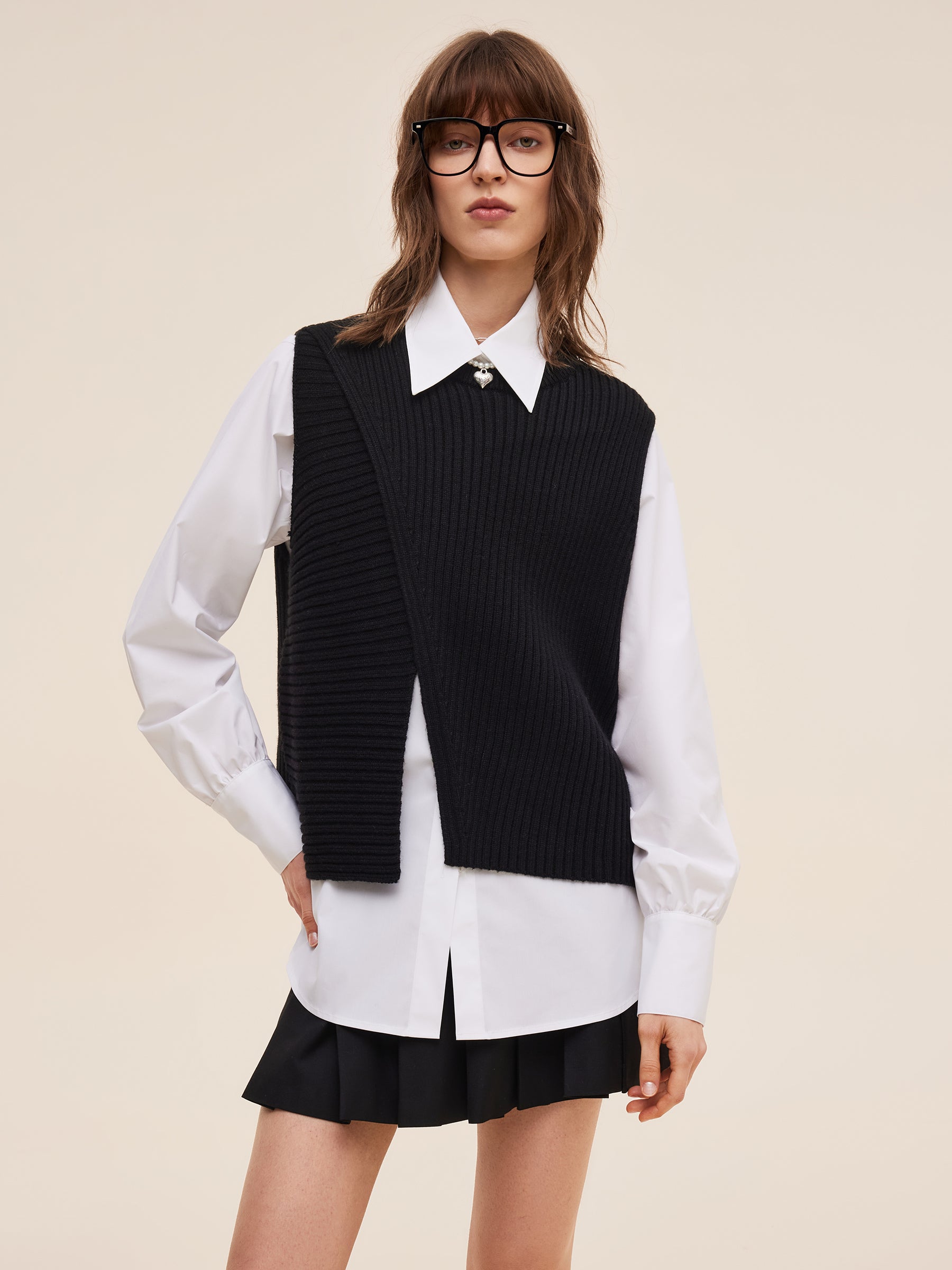 Knit Tank Top And Long Sleeve Shirt Two-Piece Set GOELIA