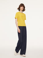 Cotton Blend Round Neck Tape Embroidered Women T-Shirt GOELIA