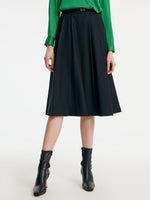 Worsted Woolen A-shaped Half Skirt With Leather Belt GOELIA