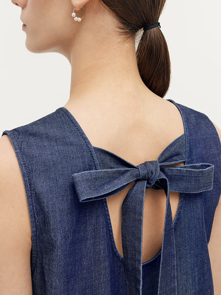 Lyocell Denim A-Line Women Midi Vest Dress GOELIA