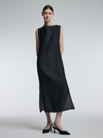 14MM Gambiered Canton Gauze Women Textured Stretch Sleeveless Maxi Dress GOELIA