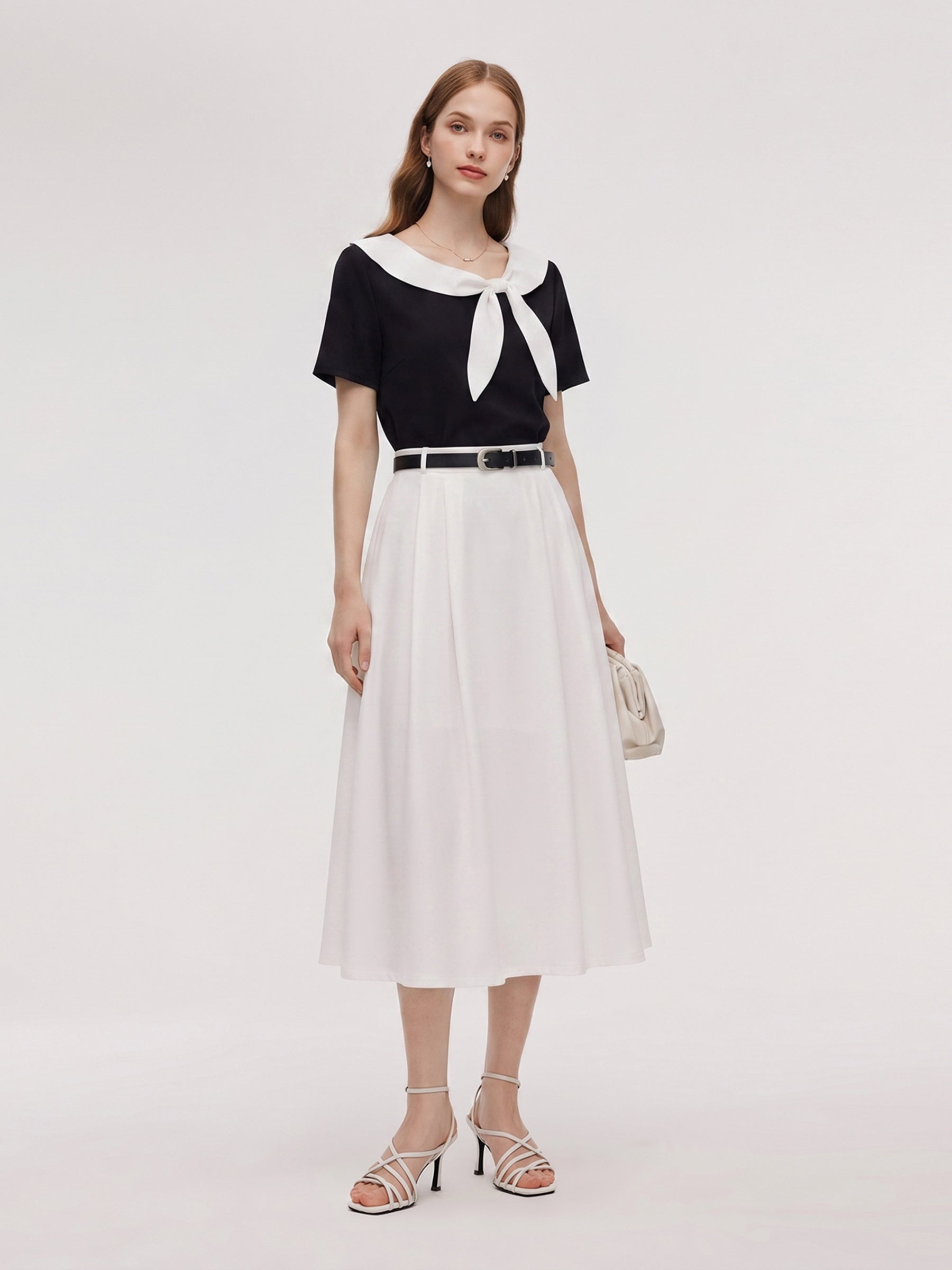 Bowknot T-Shirt And Skirt Two-Piece Set With Belt GOELIA