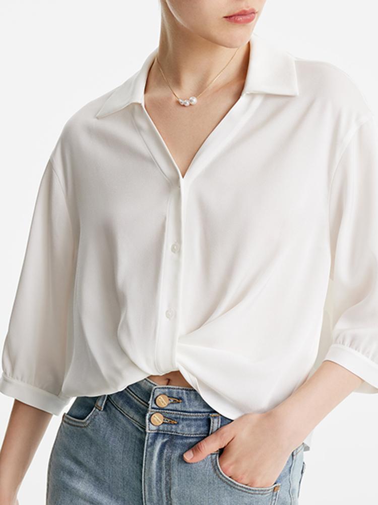 V-neck Three-quarter Sleeve Acetate Shirt GOELIA