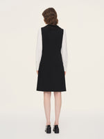 Worsted Wool Blend Ruffle Collar Women Mini Dress With Detachable Ribbon GOELIA