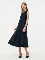 Tencel Ruffle Hem Women Tiered Vest Midi Dress With Slip Dress And Belt GOELIA