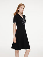 Lyocell Blend Women Knit Midi Dress With Detachable Silky Scarf GOELIA