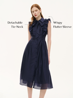 Lyocell Blend Ruffle Women Maxi Dress With Ribbon GOELIA