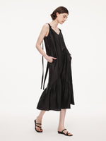 12MM Gambiered Canton Gauze Women V-Neck Sleeveless Maxi Dress GOELIA