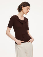 Lyocell Blend Round Neck Women Knit Top With Detachable Sailor Collar GOELIA
