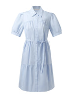 100% Cotton Women Puff Sleeve Mini Dress With Ribbon GOELIA