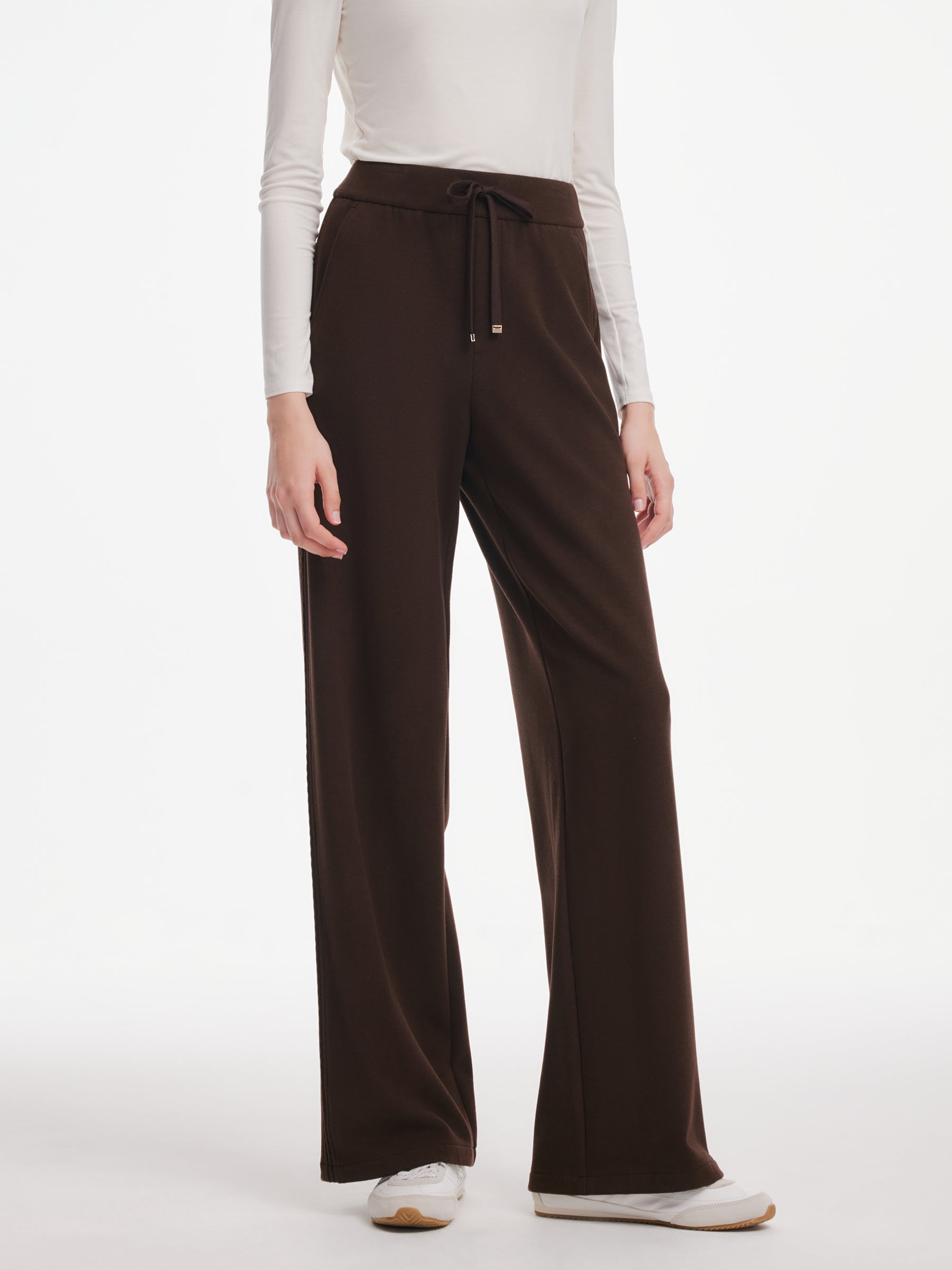 [Preview] Embroidered Side Seam Drawstring Waist Women Knit Pants GOELIA