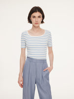 Lyocell Blend Stripe Square Neck Women Knit Top GOELIA