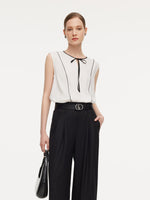 Acetate Blend Tie Front Contrast Trim Women Tank Top GOELIA
