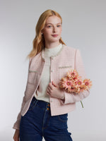 [Preview] Tweed Beaded Neck Women Cropped Jacket GOELIA