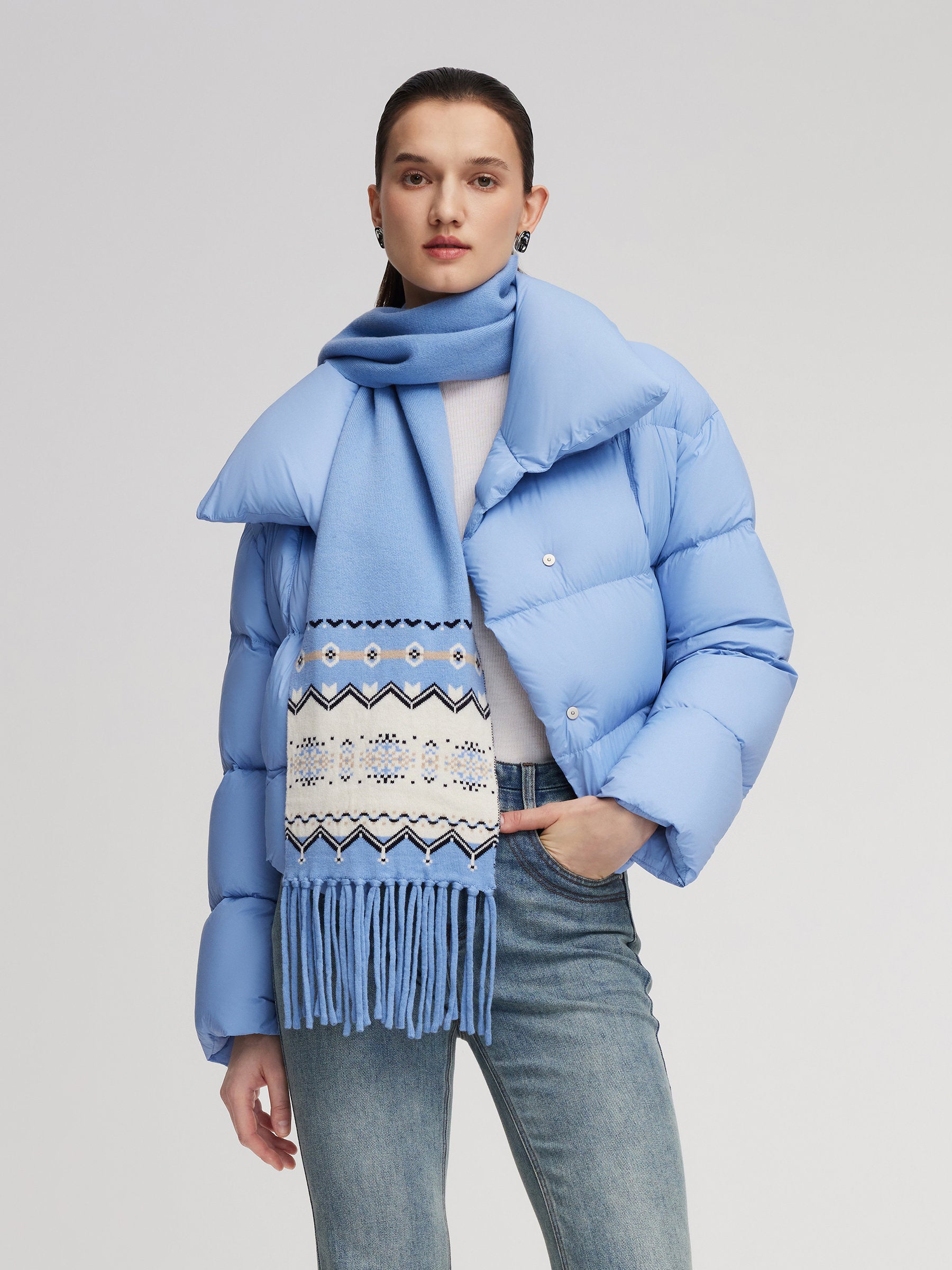 [Preview] Wool Blend Fair Isle Fringe Scarf GOELIA