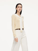 Lyocell Wool Blend V-Neck Women Knit Top With Detachable Sailor Collar GOELIA