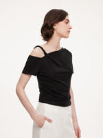 Tencel Blend Stretch One-Shoulder Women Knit Top GOELIA