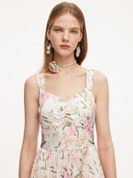 19MM Mulberry Silk Floral Print Women Maxi Dress With Ribbon GOELIA